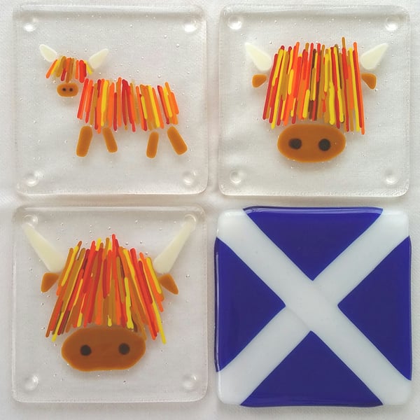 Set of 4 Scotland themed glass coasters