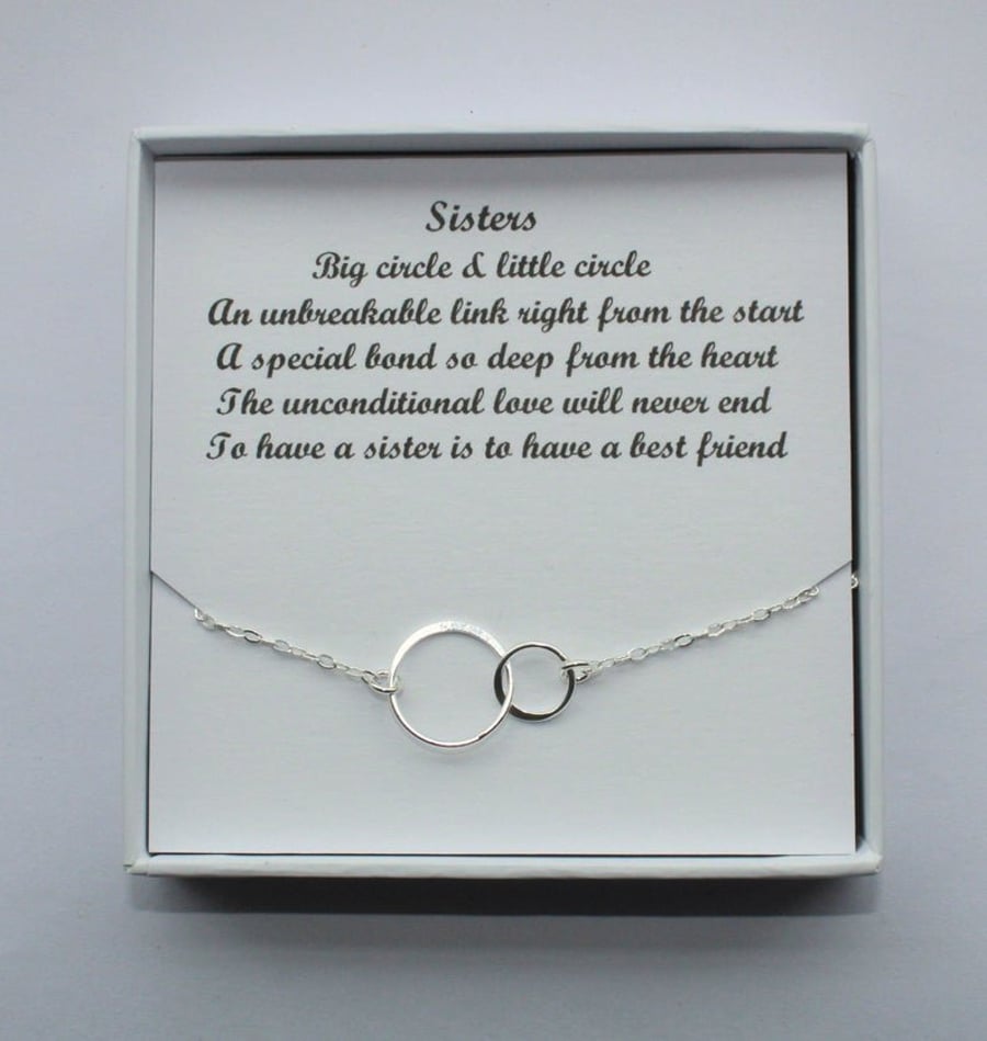 Sister gift, Sterling silver eternity circle necklace