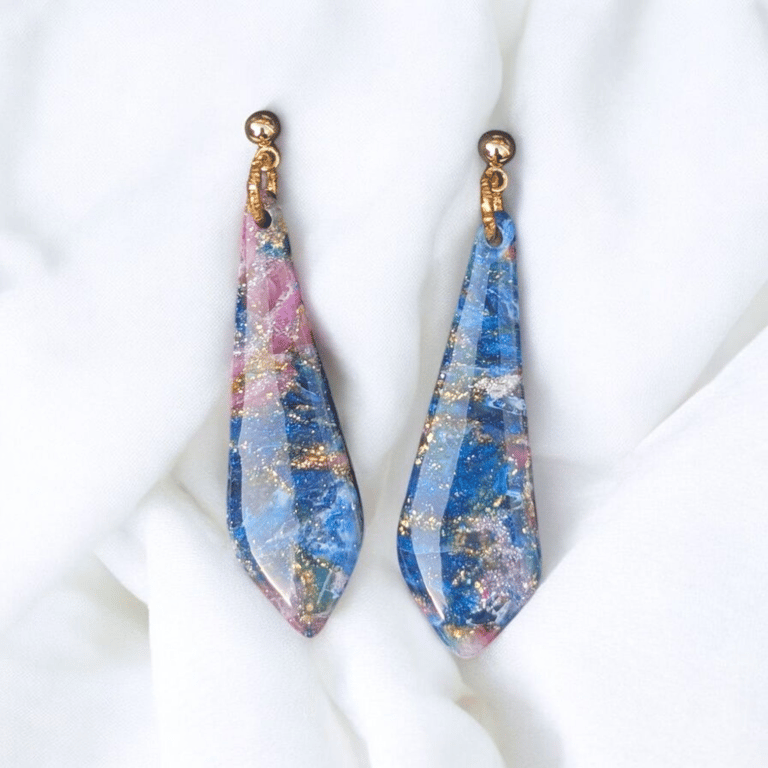 Blue & purple galaxy Effect Dangle Handmade polymer clay Earring