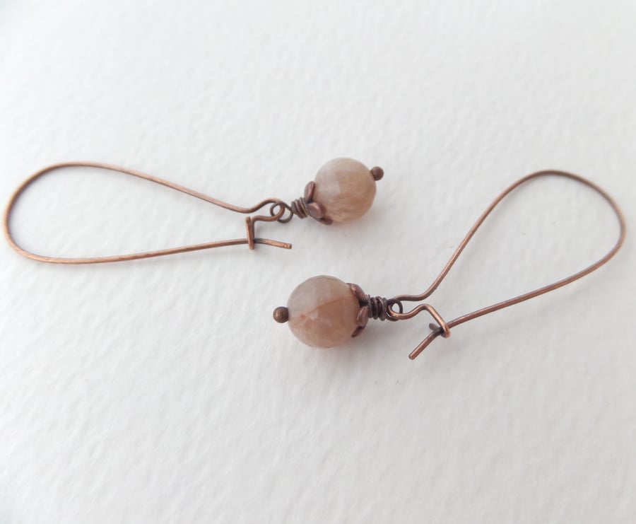 Sunstone Antique Copper Kidney Earrings Beige