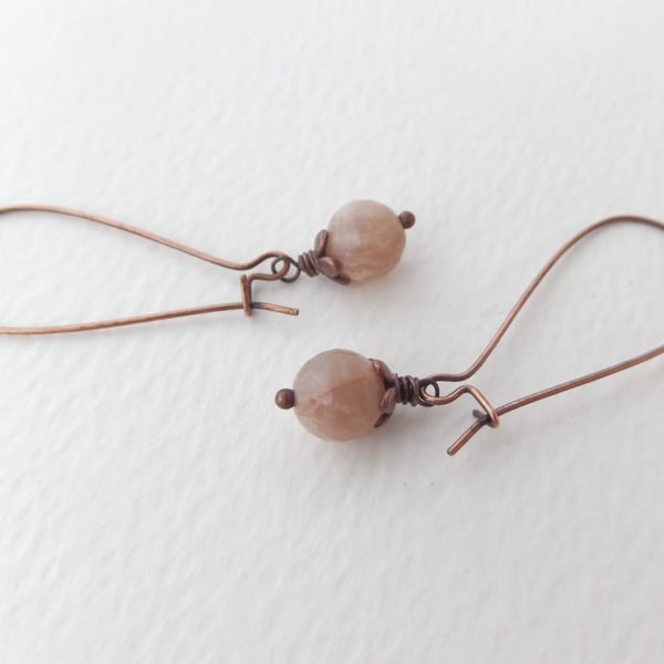 Sunstone Antique Copper Kidney Earrings Beige