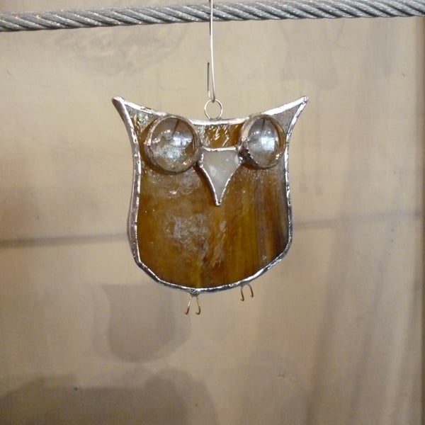 Hand crafted stained glass owl suncatcher decoration