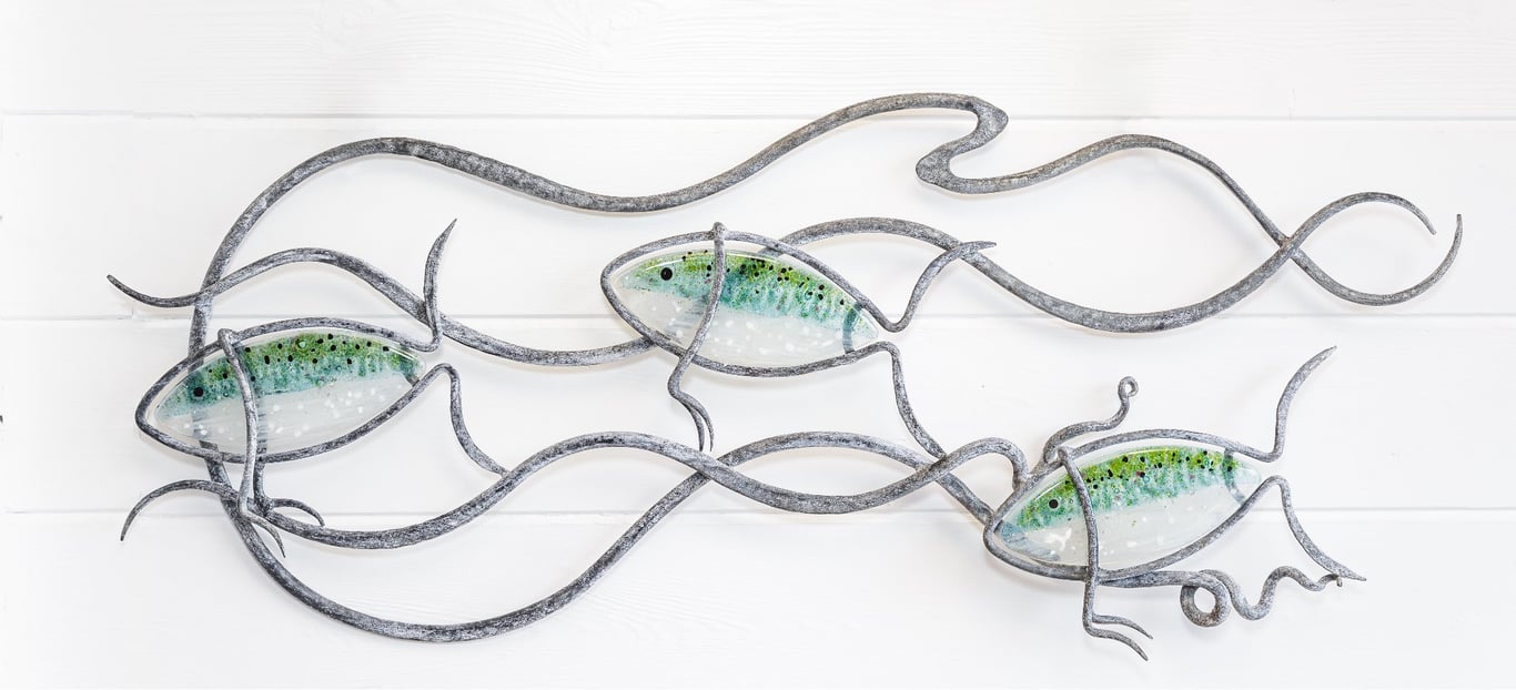 Under the Sea fish wall panel, beautifully hand crafted glass a galvanised steel