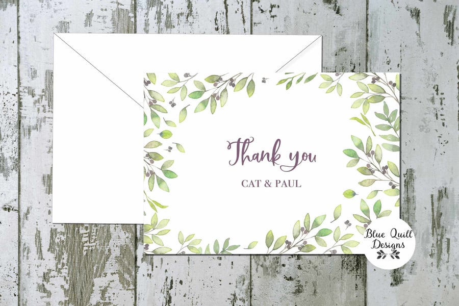Wedding Thank You Cards - Olive Grove - pack of 10 - personalised