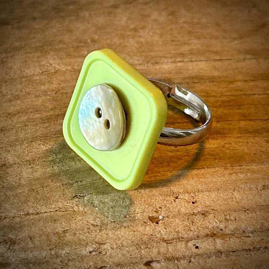 Silver Plated Adjustable Ring with Stacked Buttons