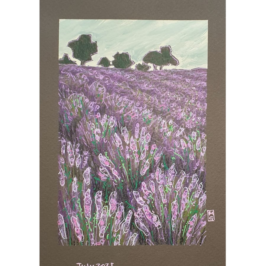 Lavender Field landscape artwork, landscape wall art, small original art