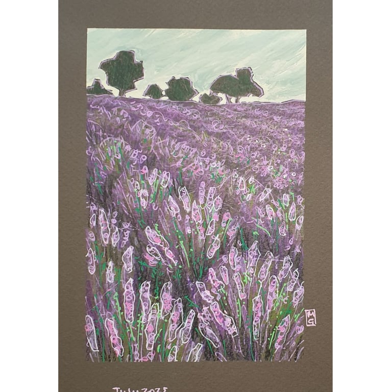 Lavender Field landscape artwork, landscape wall art, small original art