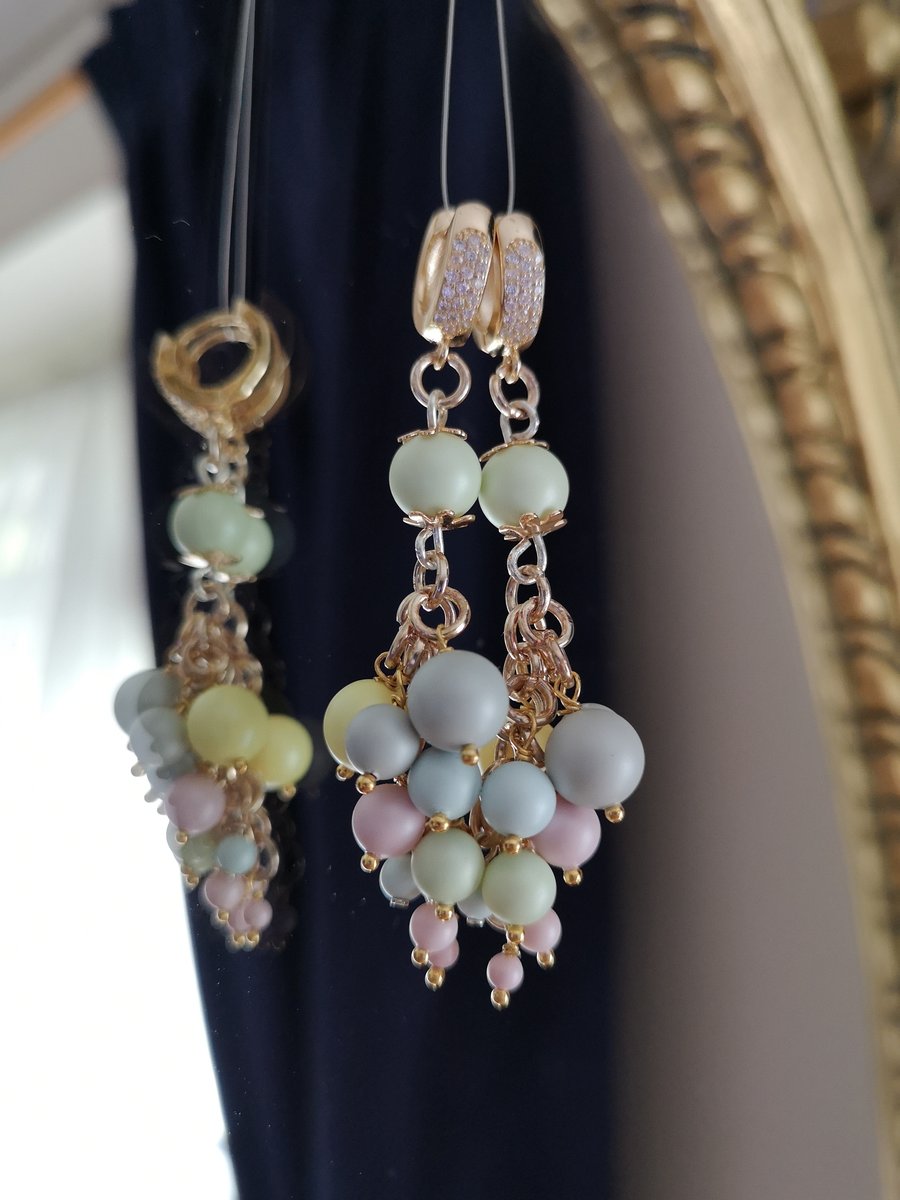Swarovski pearl pastel colorful silver cluster drop earrings