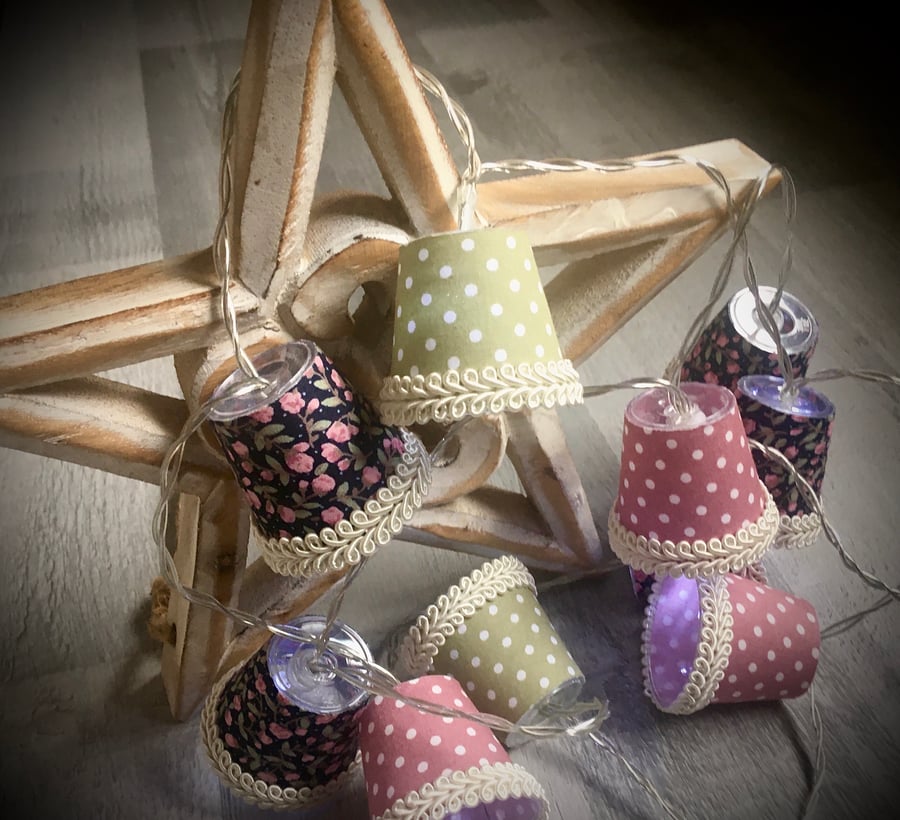 Mini Lampshade Fairy Lights - Navy Ditsy Flowers