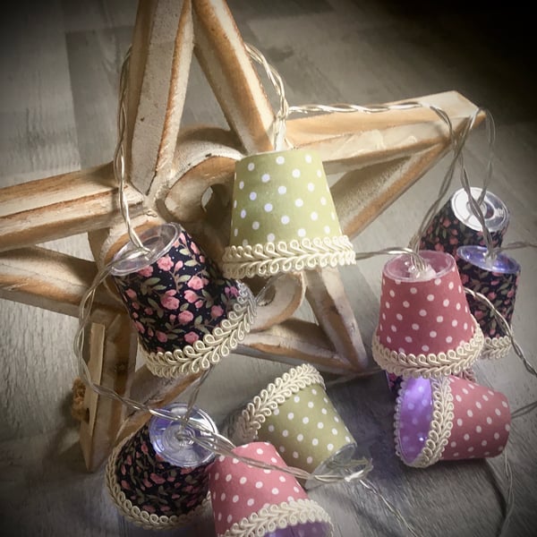 Mini Lampshade Fairy Lights - Navy Ditsy Flowers