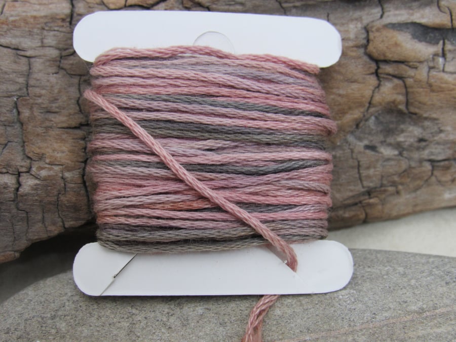 8m Hand Dyed Natural Dye Space Dyed Rose Grey Cotton Embroidery Thread Floss