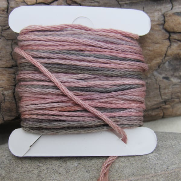 8m Hand Dyed Natural Dye Space Dyed Rose Grey Cotton Embroidery Thread Floss