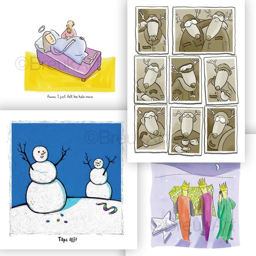 Pack of 12 Fun Christmas Cards (3 each of 4 designs))