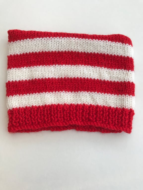 Hand knitted striped sparkly baby hat