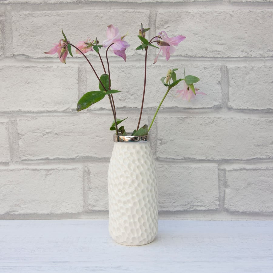 Vase - Porcelain Handmade Silver Top Milk Bottle Vase