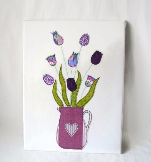 unusual summery purple tulips applique wall hanging, 12 x 16
