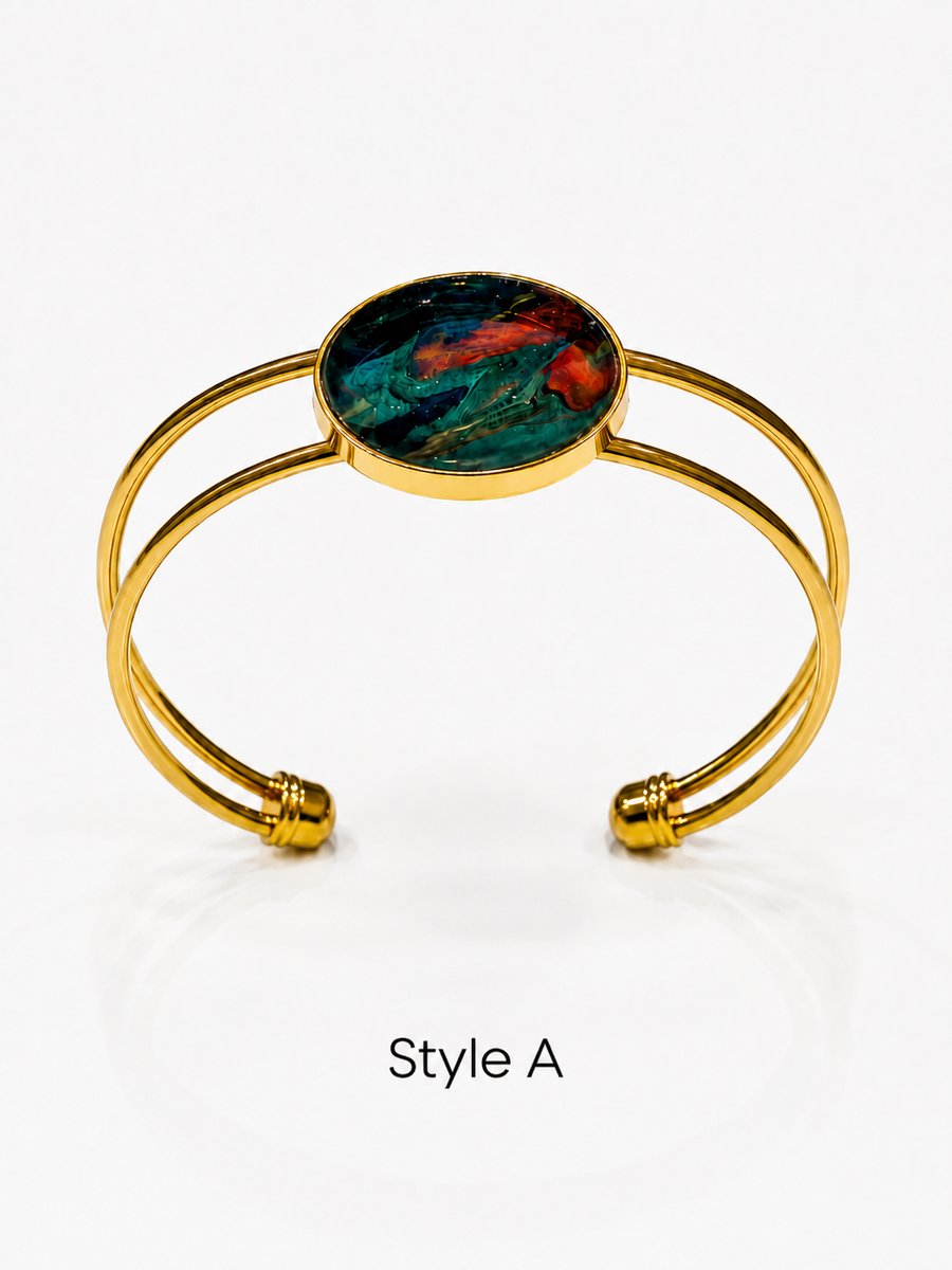 Image of Unique Abstract Resin Cuff Bracelet - Wearable Art by Flowsica