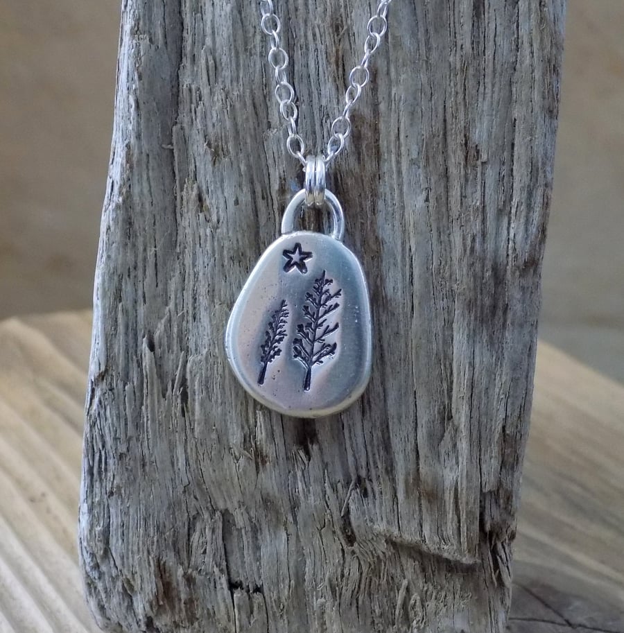 Sterling silver stamped trees pendant (medium) 
