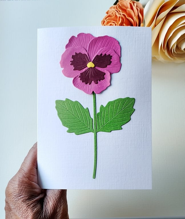 Berry Pink Paper Pansy - Flower Shop Moments, Blank Handmade Floral Card 