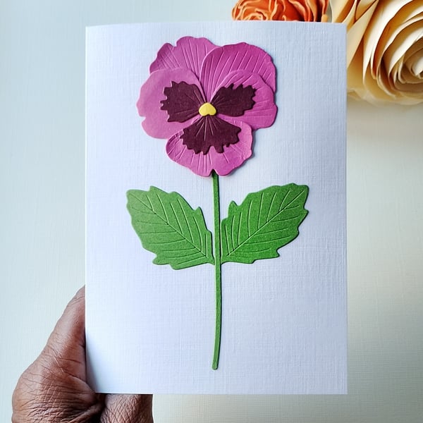 Berry Pink Pansy - Flower Shop Moments, Blank Handmade Floral Card 