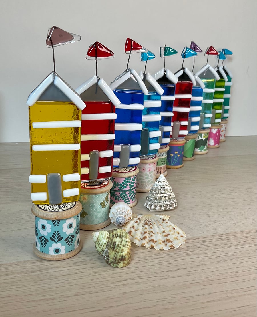 Colourful fused glass beach hut