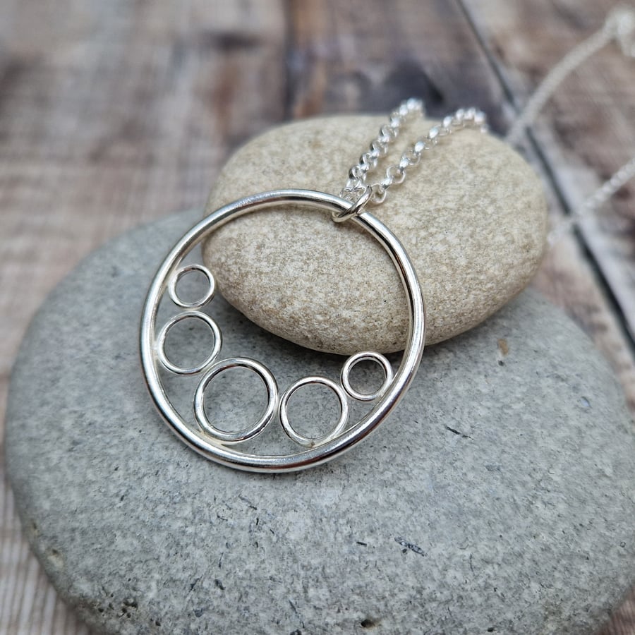 Sterling Silver Long Circle Hoop Bubble Ring Necklace
