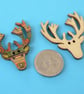 Wooden Stag Buttons Green Beige Brown 6pk 30x30mm Deer Antlers (STG5) - Image 3
