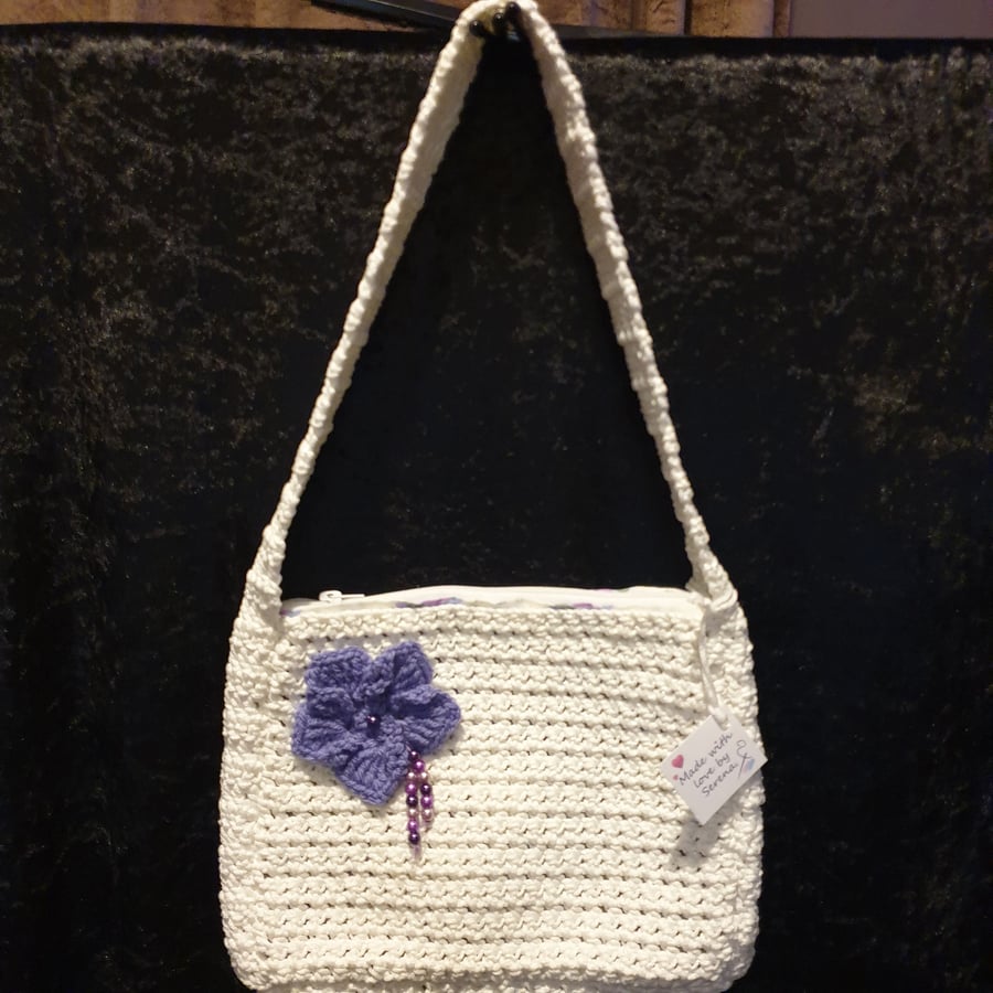 Hand crocheted bag, fully lined with zip closing, gift for that someone special.