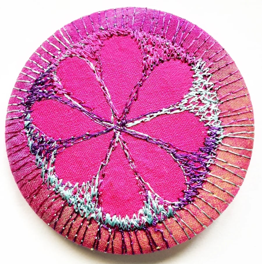 58mm Fabric Badge with Free Machine Embroidery