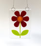 Fused Glass Retro Burgundy Flower Hanging - Handmade Glass Suncatcher - Image 2