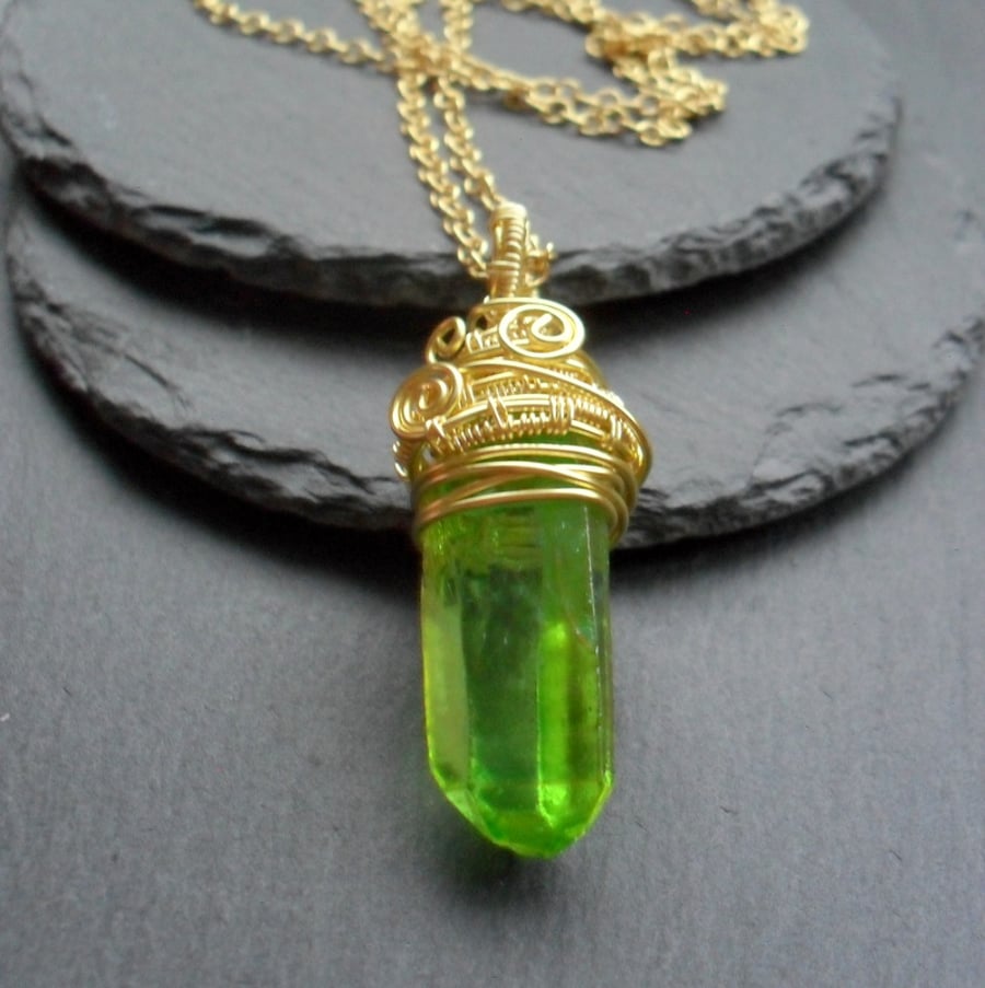 Green Quartz Drop Style Pendant Wire Wrapped