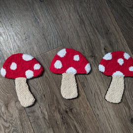 Set of 3 Mushroom Mug Rugs or Decorations 