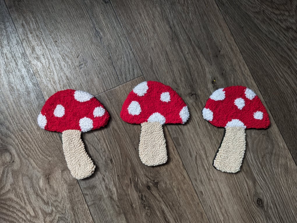 Set of 3 Mushroom Mug Rugs or Decorations 