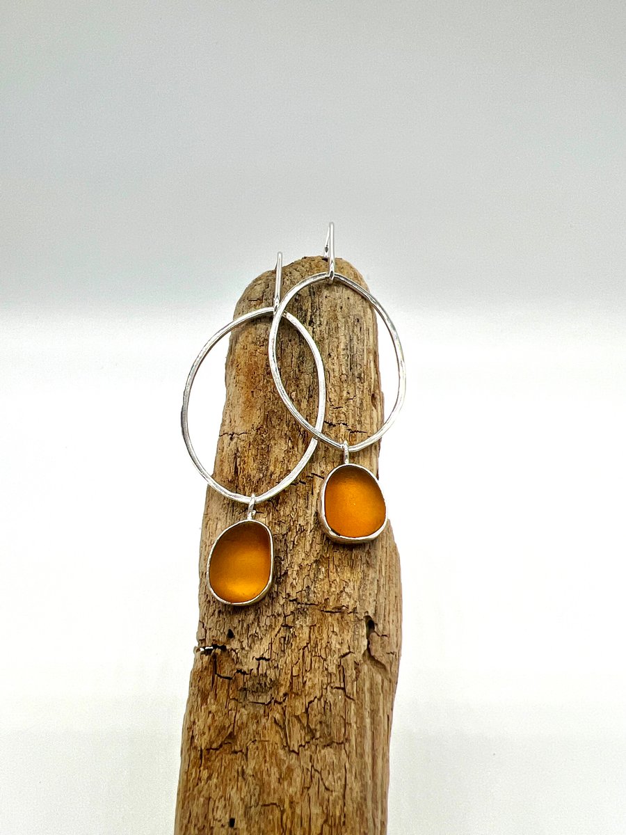 Amber Sea Glass Earrings