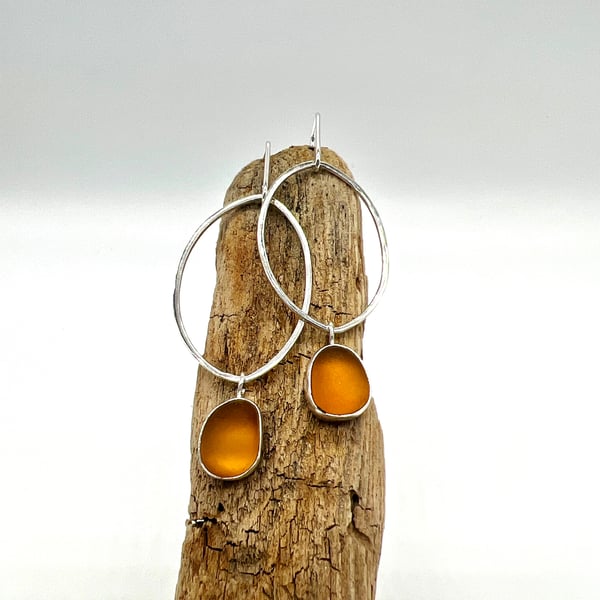 Amber Sea Glass Earrings