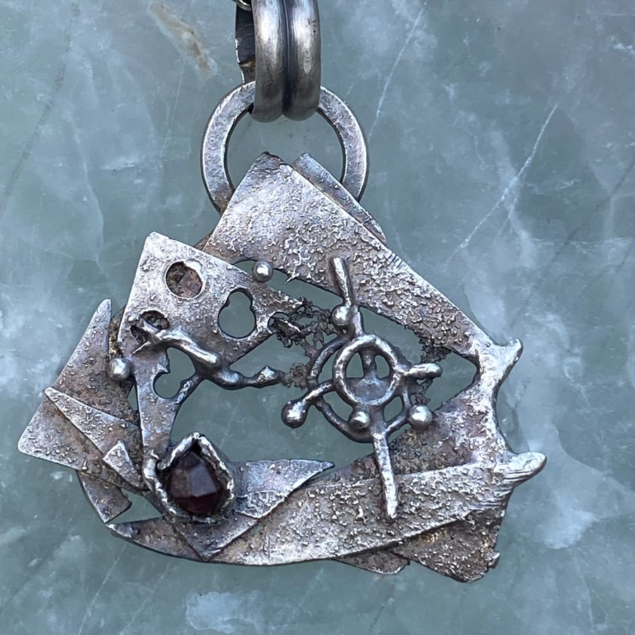 Fused silver ship pendant