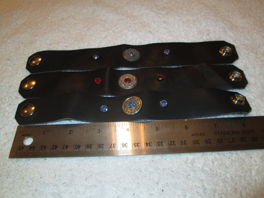 Bundle of (3) Black Leather Wristbands (8" Circumference) FREE SHIPPING