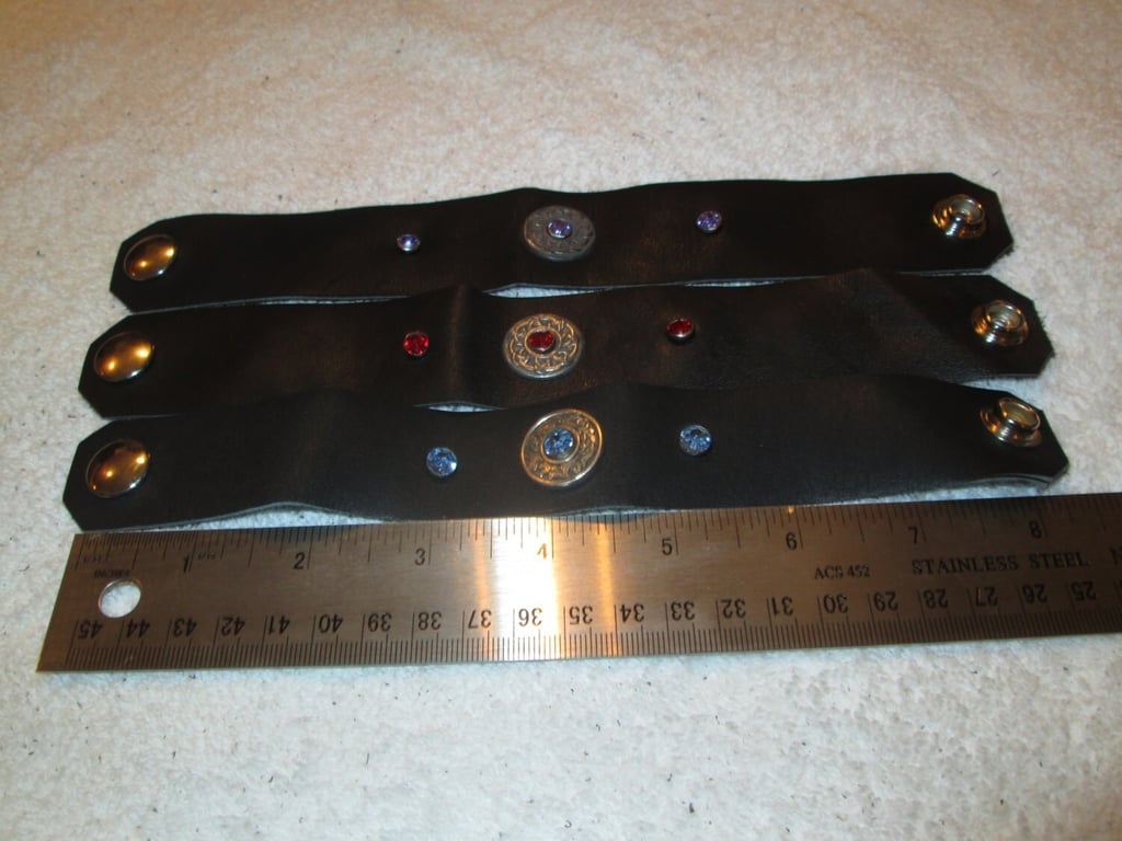 Bundle of (3) Black Leather Wristbands (8" Circumference) FREE SHIPPING