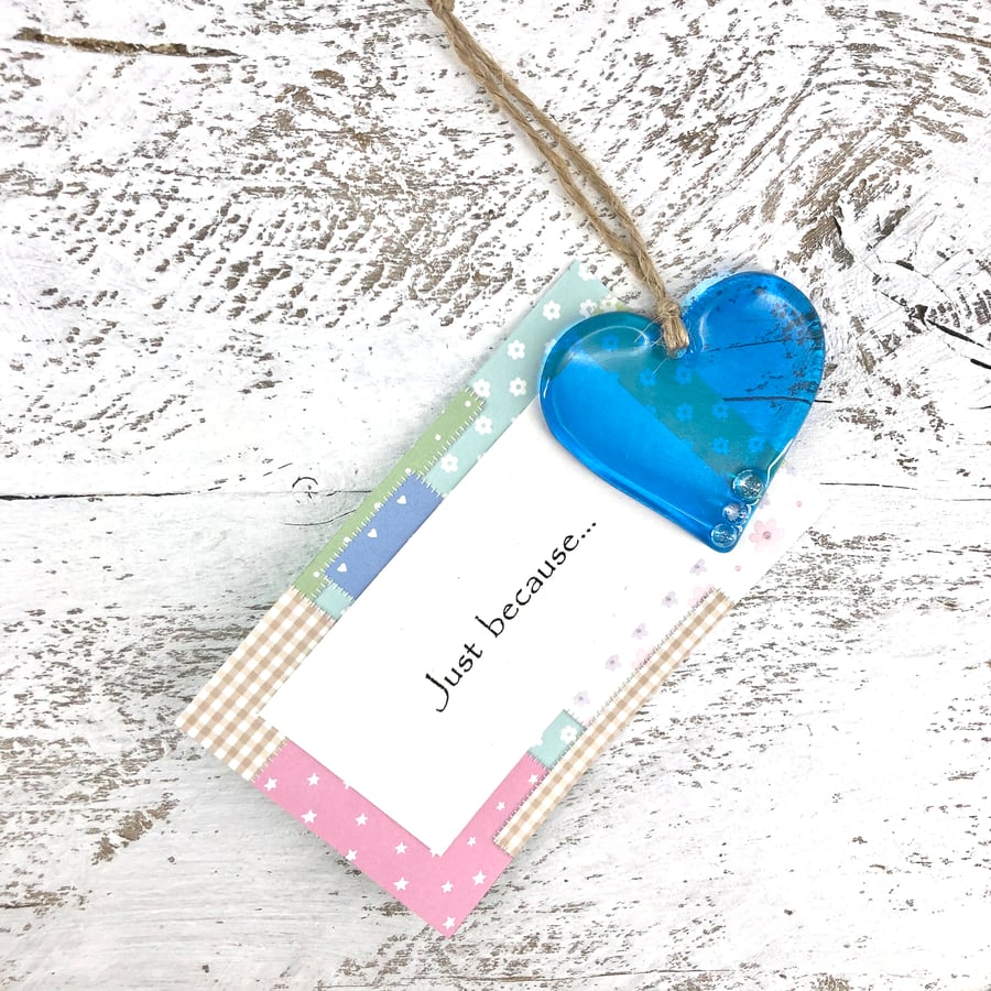 Just because... Turquoise Glass Heart with personal message 