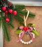 Farmhouse pearl wreath Christmas tree ornament gingham cottage hanging decor - Image 6