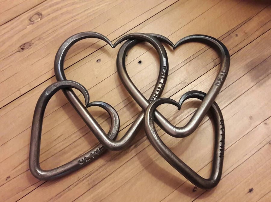 Family of Steel Hearts Interlinked 11th Year Anniversary Gift Love Husband Wife