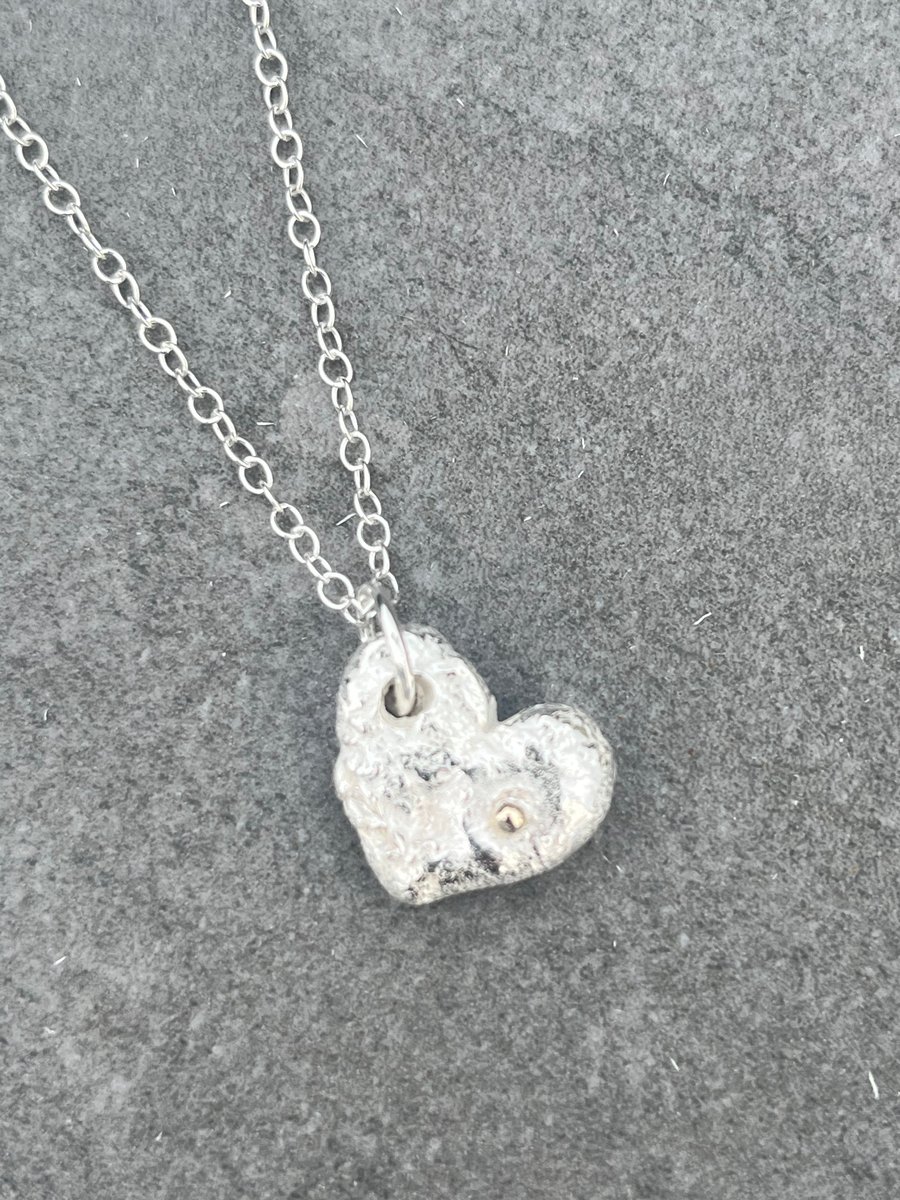 Pebble Heart Pendant, heart necklace, silver and gold necklace, pebble necklace,