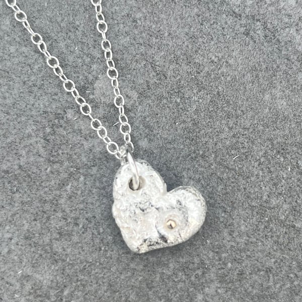 Pebble Heart Pendant, heart necklace, silver and gold necklace, pebble necklace,