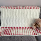 Cream Baby Blanket with heart Border, Baby Girl Gift, Hand Crocheted Blanket