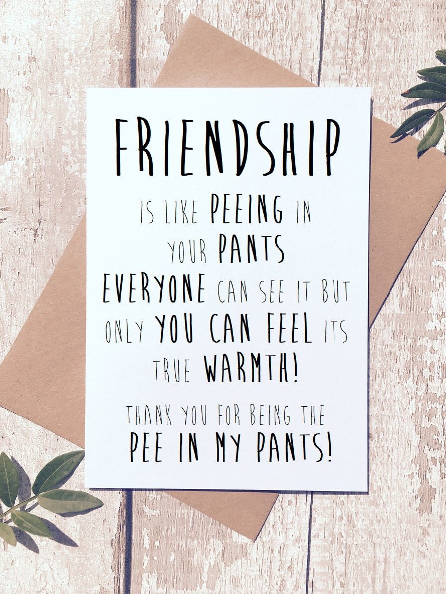 Friendship is like peeing your pants, Funny birthday card for friend, Rude frien