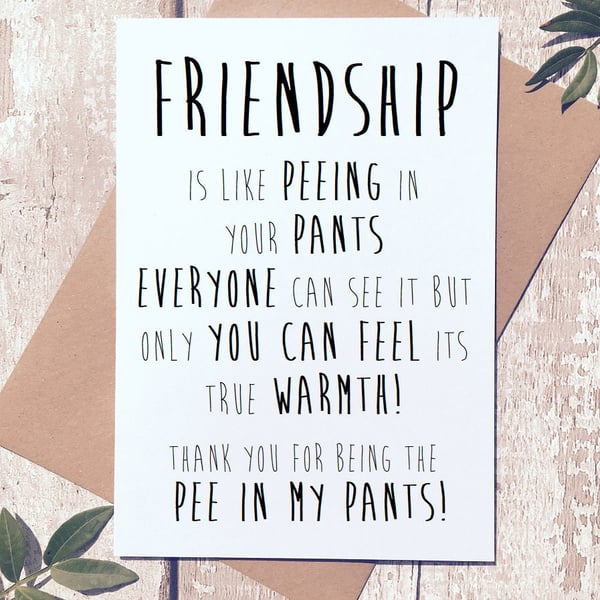 Friendship is like peeing your pants, Funny birthday card for friend, Rude frien
