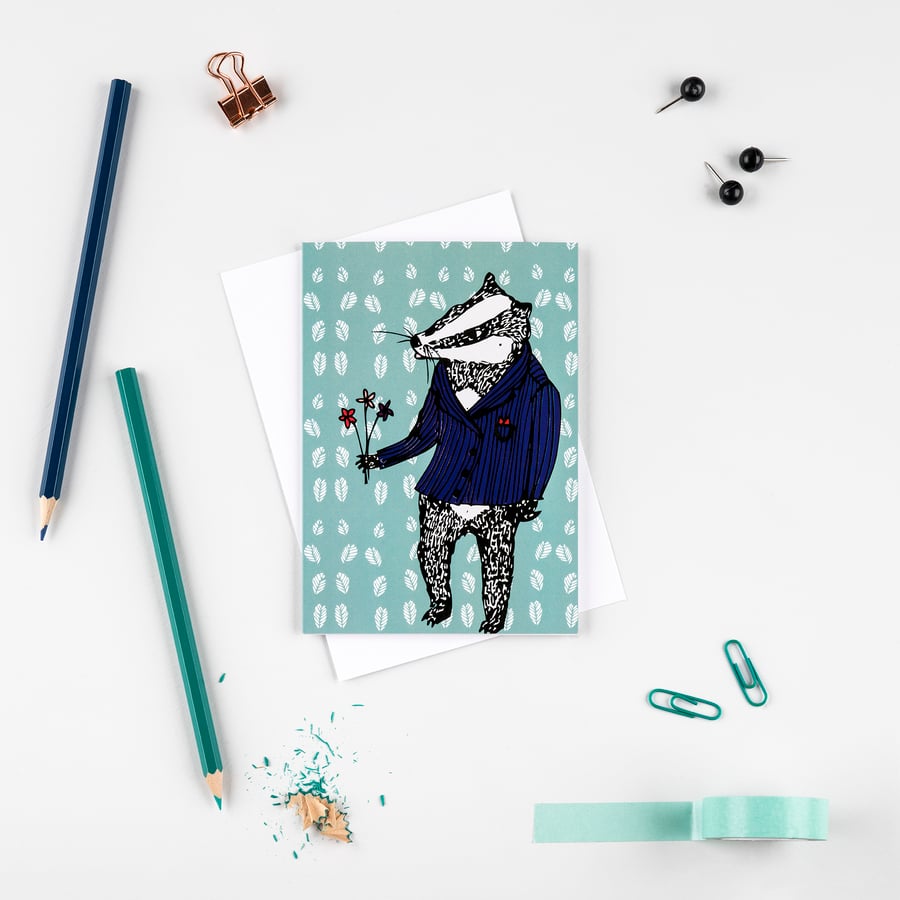  Greetings card 'Bob the Badger' A6 Digitally printed