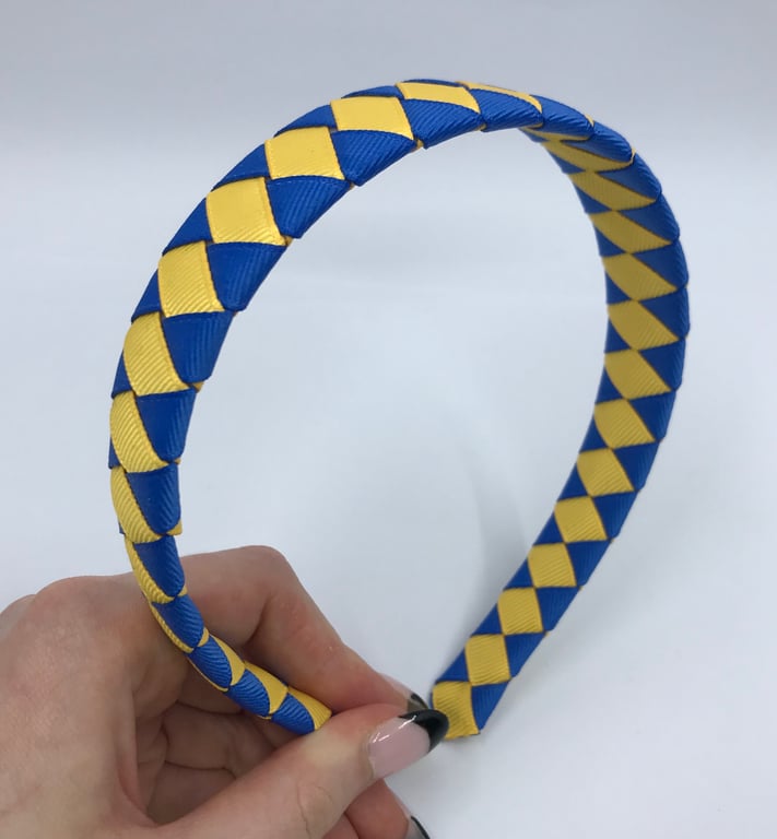 Royal Blue and Yellow Gold Diamond Pleated Hairband
