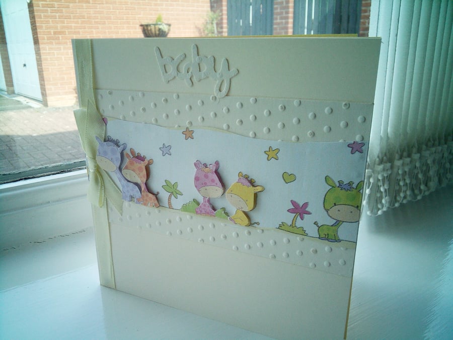 Cute new baby baby giraffes card