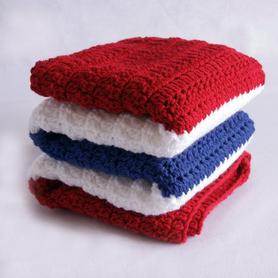 Cozy Patriotic Baby  Blanket orThrow - Red, White, and Blue Crochet Blanket
